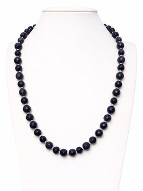 Blue Goldstone Sandstone Necklace 22 Inch Faceted Hand Knotted Artisan Handmade